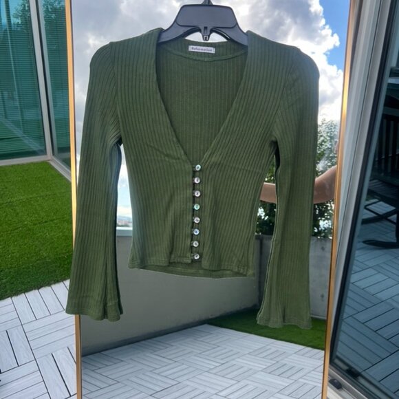 Reformation Green Ribbed Cardigan - Picture 5 of 8